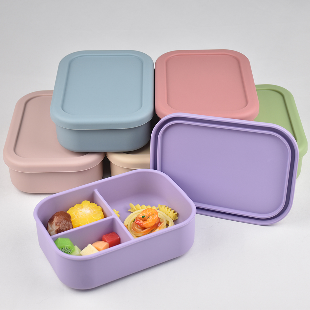 Baby Food Glass Jar - 3-Compartment Food Grade Silicone Bento Lunch