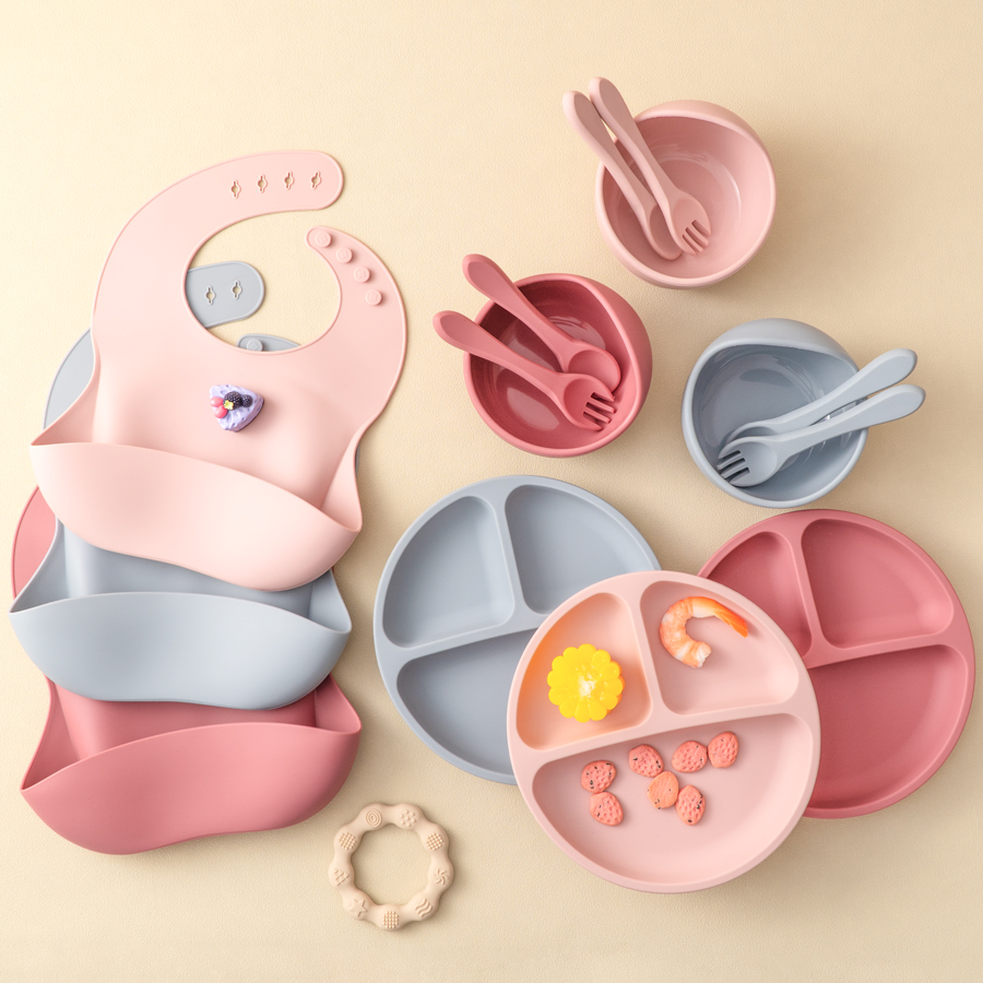Baby Food Tray - 5Pcs Baby Silicone Feeding Set Round